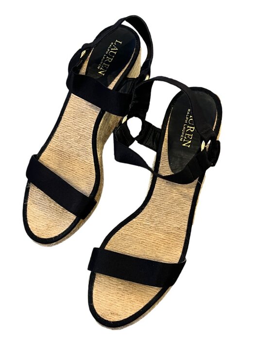 Ralph Lauren Shoes - Ralph Lauren Black Espadrille Ankle-Strap Wedge Sandals